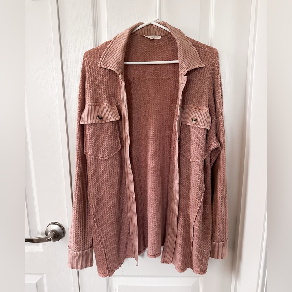 Oversized Knit Button Up Top